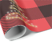 赤と黒の格子柄金ゴールドクロストマスツリーホリデイ ラッピングペーパー (ロールコーナー)