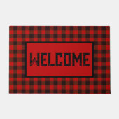 赤と黒の格子模様のウェルカムフォーマット ドアマット (正面)