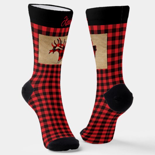 赤と黒の格子模様のブルエルクドゥormat ソックス (傾斜あり)