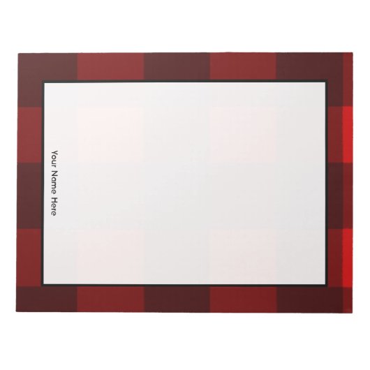 赤と黒の格子模様のメモパーソナライズされた帳 ノートパッド (正面)