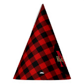 赤と黒の格子模様のモノグラムと名前 パーティーハット (左)