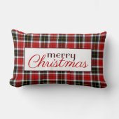 赤と黒の格子模様の名前を追加メリークリスマス ランバークッション (正面)