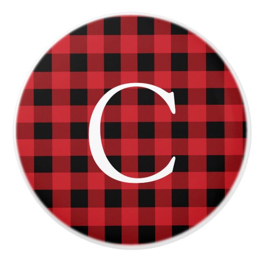 赤と黒の格子模様の正方形素朴カントリードレッサー セラミックノブ (正面)