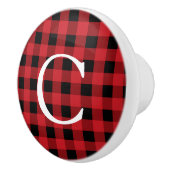 赤と黒の格子模様の正方形素朴カントリードレッサー セラミックノブ (右)