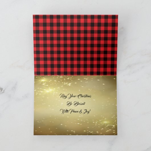 赤と黒の格子模様の雄ジカのクリスマスカード シーズンカード (内部)