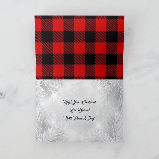 赤と黒の格子模様の雄ジカのクリスマスカード シーズンカード (内部)