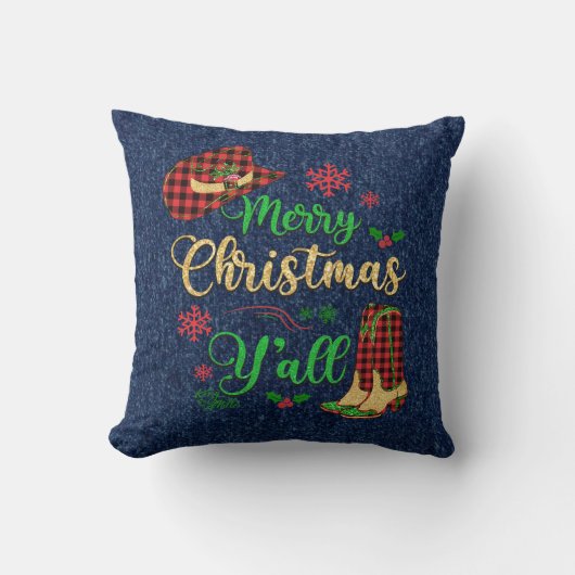 赤と黒の格子模様女性のカーボーイクリスマスピロー クッション (正面)
