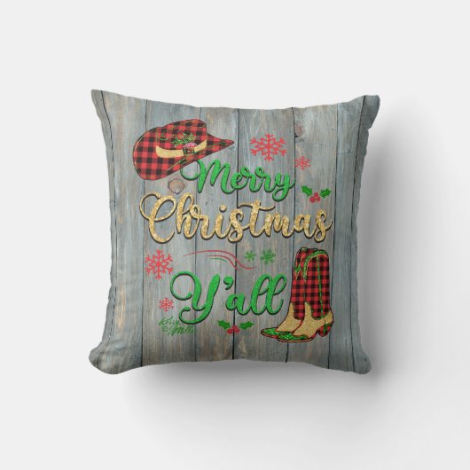 赤と黒の格子模様女性のカーボーイクリスマスピロー クッション (正面)