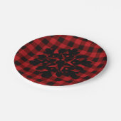 赤と黒の格子模様 – 雪の結晶 ペーパープレート (アングル)