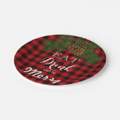 赤と黒の格子模様 – 食べ飲み物とビーメリーブ ペーパープレート (アングル)