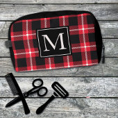 赤と黒の格子状のモノグラムのカスタム ドップキット