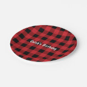 赤と黒の格子状の市松模様に誕生日紙プレート ペーパープレート (アングル)
