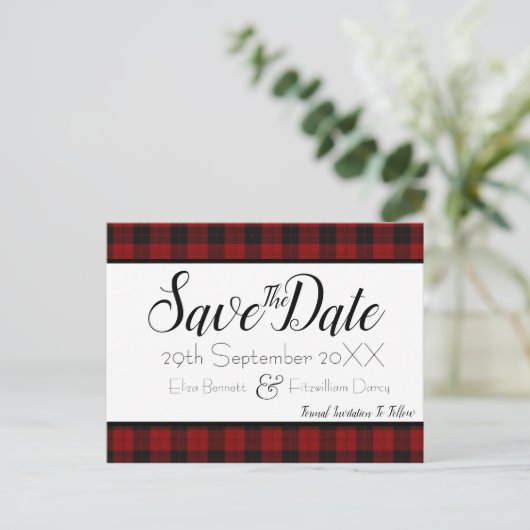 赤と黒の格子縞が日付を救う ポストカード (スタンド正面)