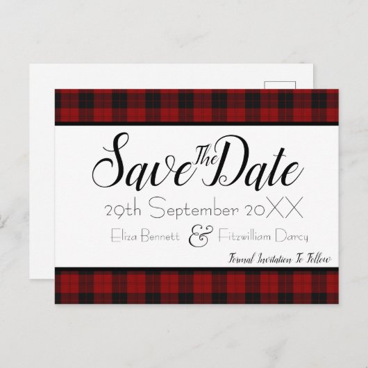 赤と黒の格子縞が日付を救う ポストカード (正面/裏面)