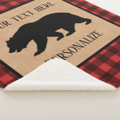 赤と黒の格子縞に黒い熊パーソナライズされた シェルパブランケット (3/4)