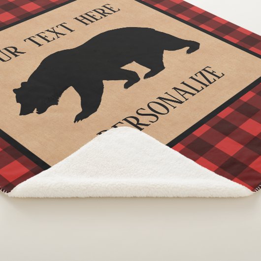 赤と黒の格子縞に黒い熊パーソナライズされた シェルパブランケット (3/4)