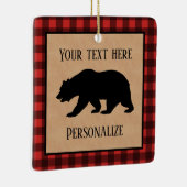 赤と黒の格子縞に黒い熊パーソナライズされた セラミックオーナメント (右)
