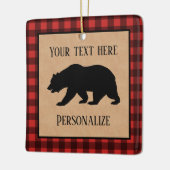 赤と黒の格子縞に黒い熊パーソナライズされた セラミックオーナメント (左)