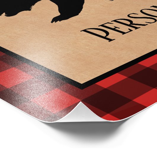 赤と黒の格子縞に黒い熊パーソナライズされた フォトプリント (角)