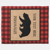 赤と黒の格子縞に黒い熊パーソナライズされた フリースブランケット (正面(横))