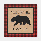 赤と黒の格子縞に黒い熊パーソナライズされた マグネット (正面)