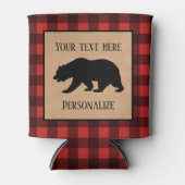 赤と黒の格子縞に黒い熊パーソナライズされた 缶クーラー (正面)