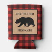 赤と黒の格子縞に黒い熊パーソナライズされた 缶クーラー (裏面)