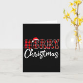 赤と黒の格子縞の家族で楽しいクリスマス カード (黄色い花)