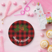 赤と黒の格子縞 – 松の円錐 ペーパープレート (パーティー)