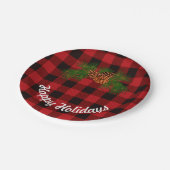 赤と黒の格子縞 – 松の円錐 ペーパープレート (アングル)