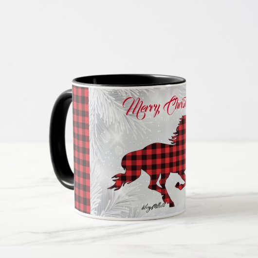 赤と黒の格子馬のクリスマスマグ マグカップ (正面左)