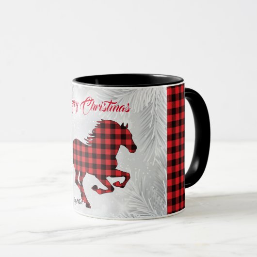 赤と黒の格子馬のクリスマスマグ マグカップ (正面右)