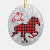 赤と黒の格子馬クリスマスセラミックオーナメント セラミックオーナメント (左)