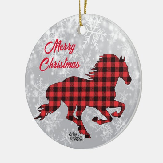 赤と黒の格子馬クリスマスセラミックオーナメント セラミックオーナメント (左)