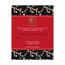 赤と黒の桜の花の返信カード