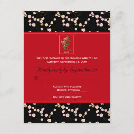 赤と黒の桜の花の返信カード 出欠カード