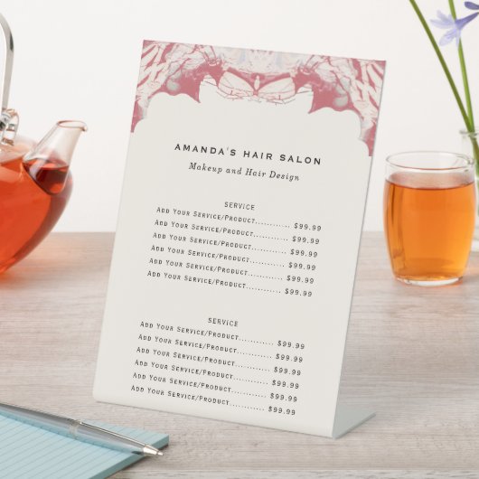 赤と黒の水のカラービズサービスメニュー 台座サイン (インサイチュ)