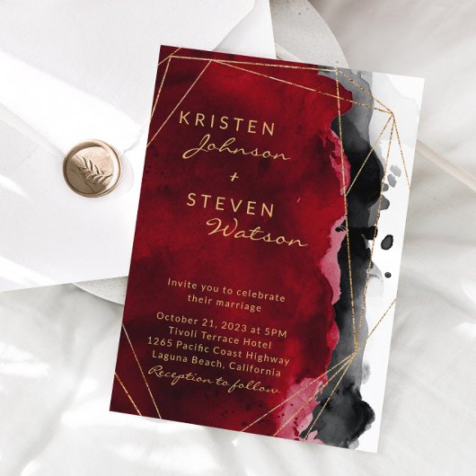 赤と黒の水カラー結婚式招待状 招待状