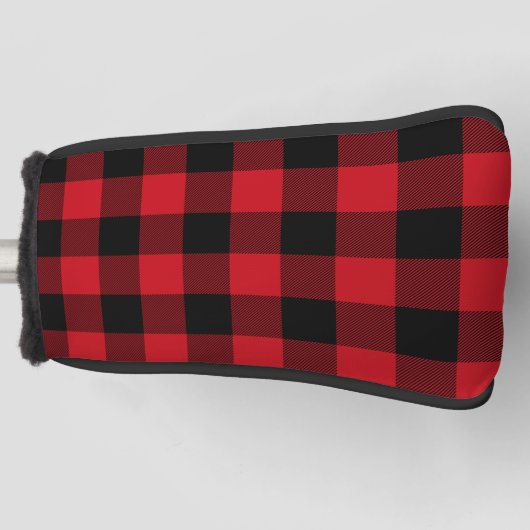 赤と黒の水牛の格子柄 ゴルフヘッドカバー (正面)