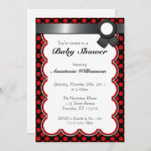 赤と黒の水玉模様ベビーシャワー招待状 招待状 (正面/裏面)