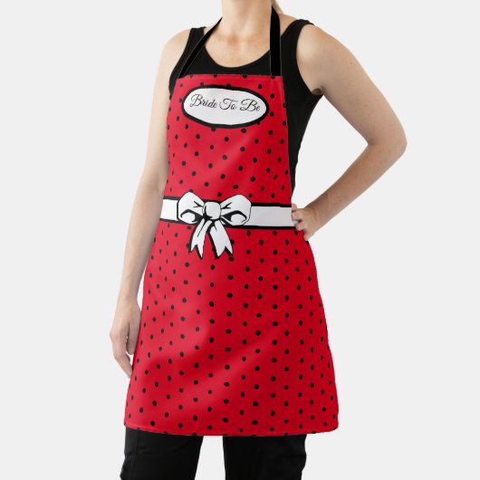 赤と黒の水玉模様ホワイトボウパーソナライズされた エプロン (インサイチュ)
