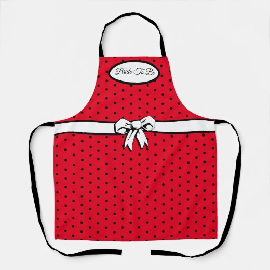 赤と黒の水玉模様ホワイトボウパーソナライズされた エプロン (正面)