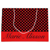 赤と黒の水玉模様ヴィンテージパターユニークン ラージペーパーバッグ (正面)