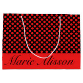 赤と黒の水玉模様ヴィンテージパターユニークン ラージペーパーバッグ (裏面)