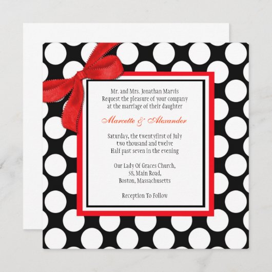 赤と黒の水玉模様結婚式招待状 招待状 (正面/裏面)