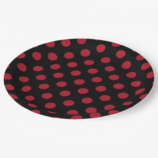 赤と黒の水玉模様 ペーパープレート (アングル)