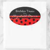 赤と黒の水玉模様(名前) 楕円形シール (バッグ)