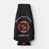 赤と黒の消防署のロゴのカスタム ボトルクーラー (正面)