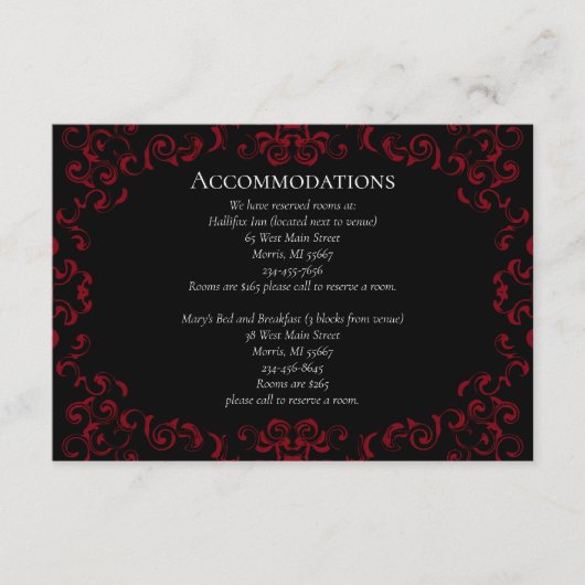 赤と黒の渦巻きゴシック結婚ズ エンクロージャーカード (正面)