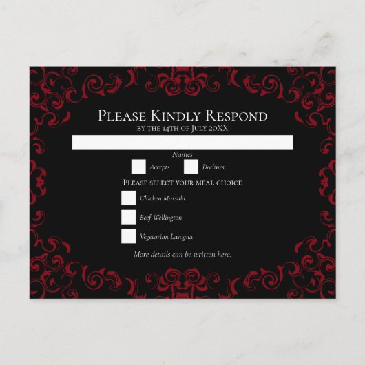 赤と黒の渦巻きゴシック結婚ズ シーズンポストカード (正面)